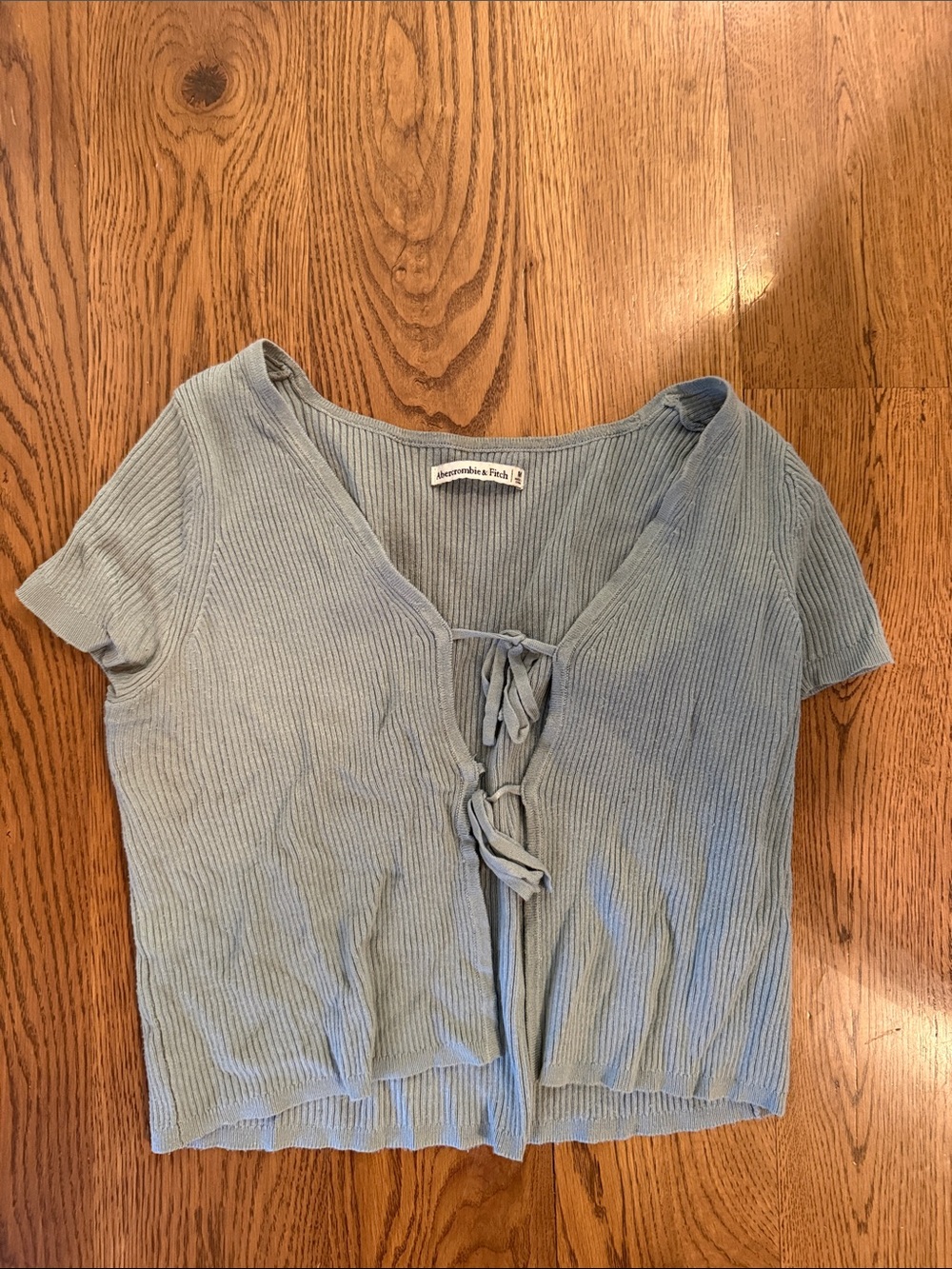 Abercrombie & Fitch Dusty Blue Ribbed Tie-Front Crop Top